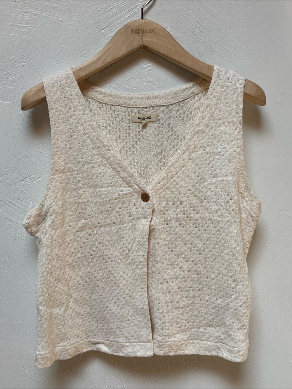 Madewell Cream Textured V-Neck Single-Button Tank